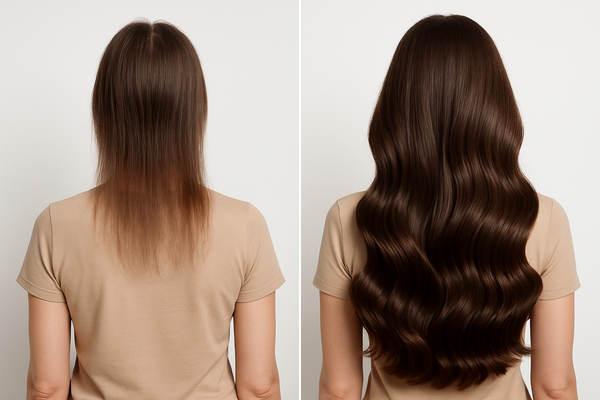 do not put the words before and after and put on her a beige shirt